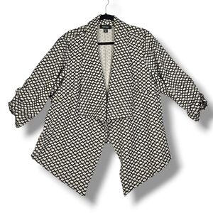 Karen Kane Knit Blazer Tan Black Geometric Drape Open Front Ruche Sleeve sz 2X